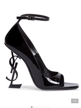 Saint Laurent Black Patent Opyum Logo-Heel Ankle-Strap Pump